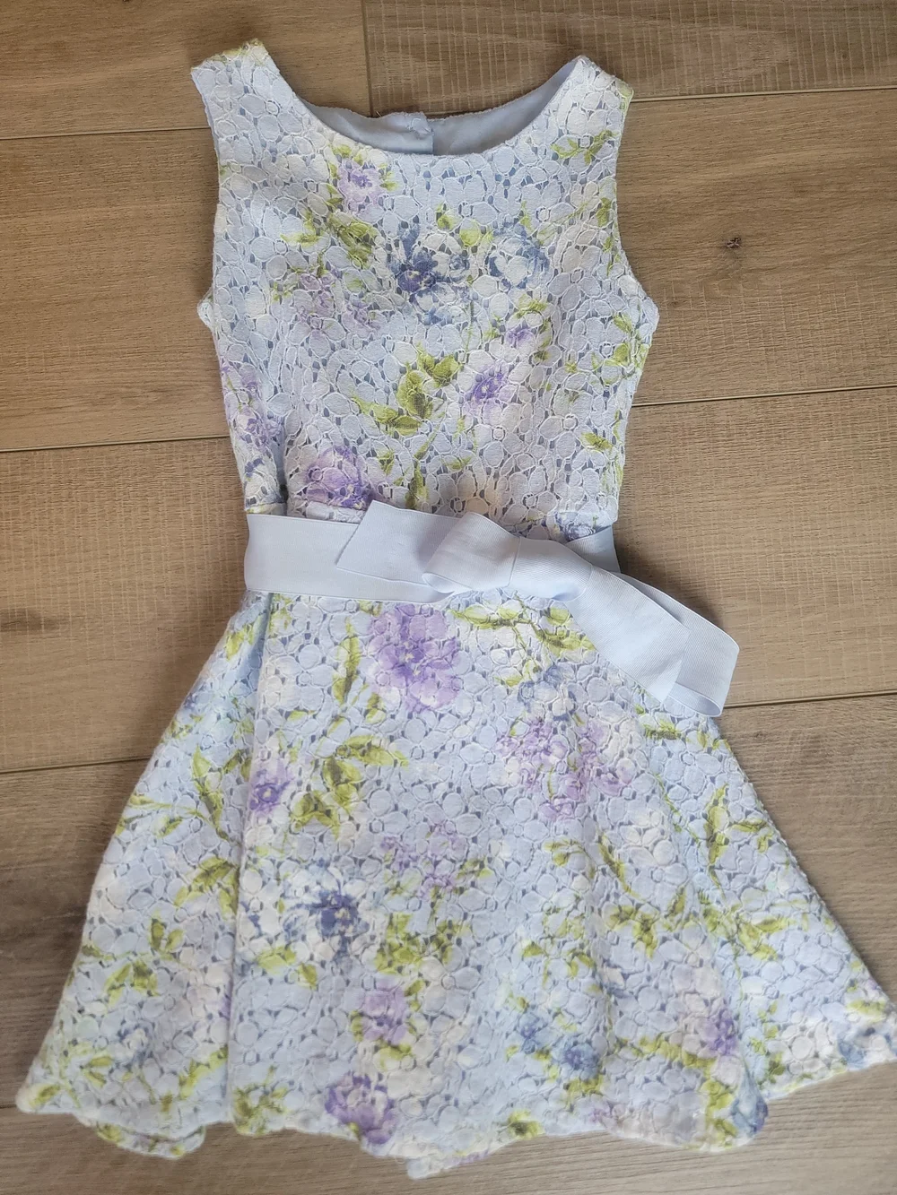 The Children's Place Girls Floral Lace A-Line Dress Light Blue Purple Size 6